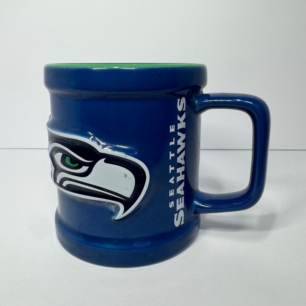 NFL Seattle Seahawks‎ 3D Sculpted Logo Ceramic Coffee Mug Navy Blue Green 3.75"